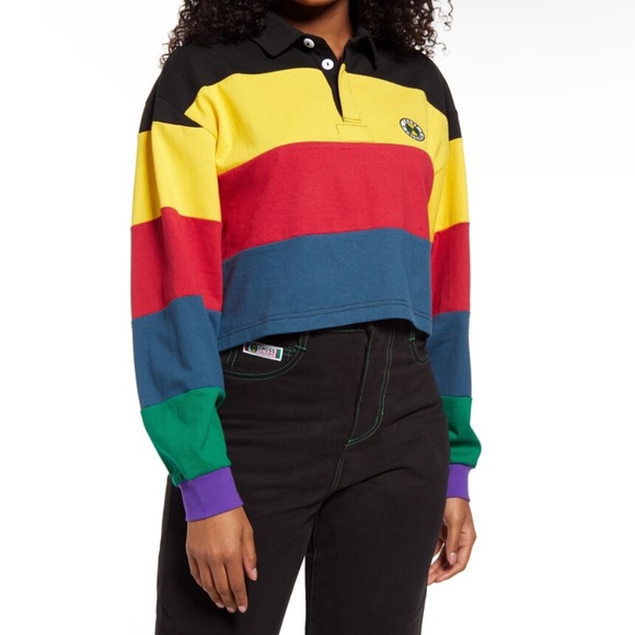 Cross Colours Multi Stripe Crop Rugby Pullover Retro XS preloved grunge - Picture 6 of 6